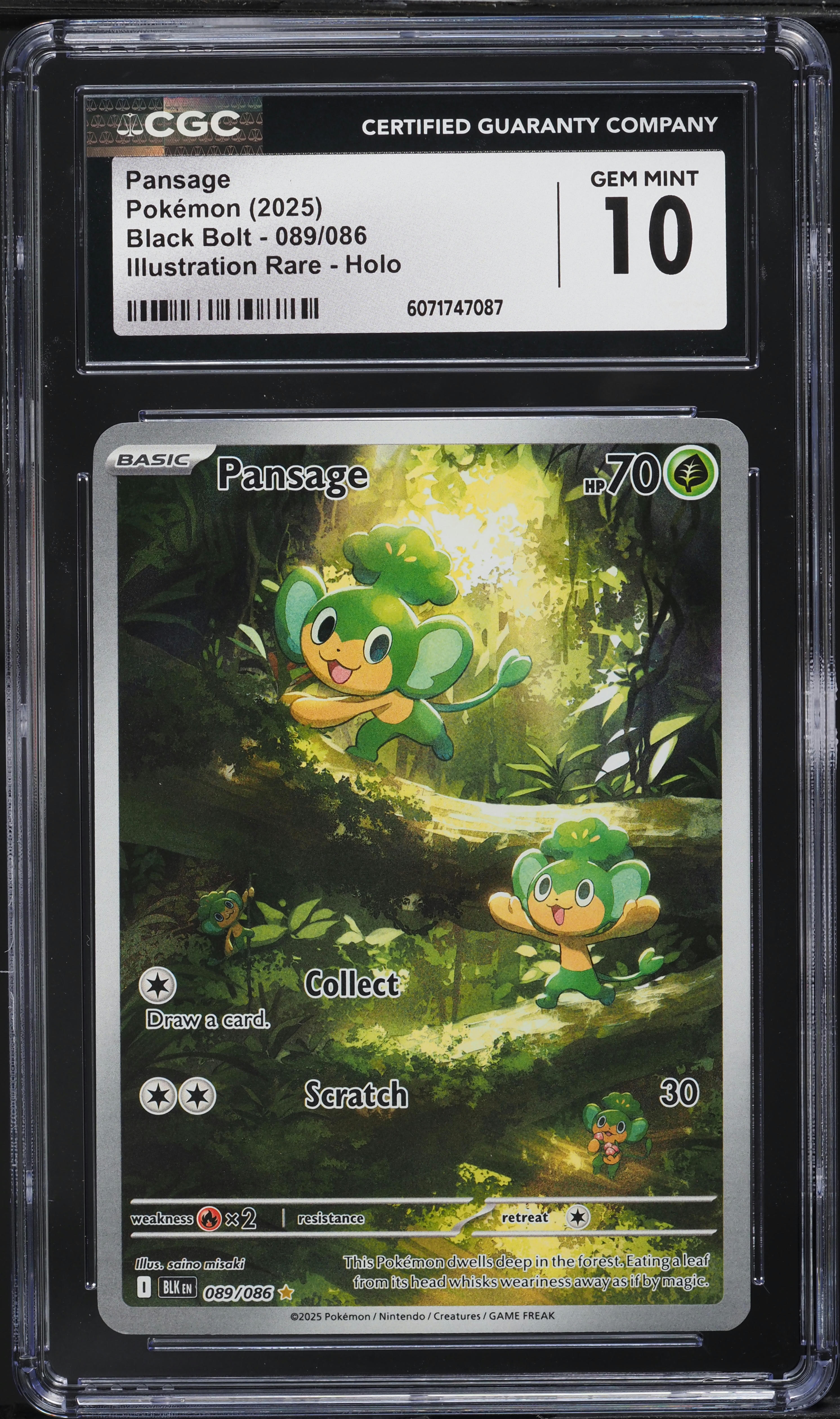 2025 Pokemon Black Bolt Illustration Rare Holo Pansage #089 CGC 10