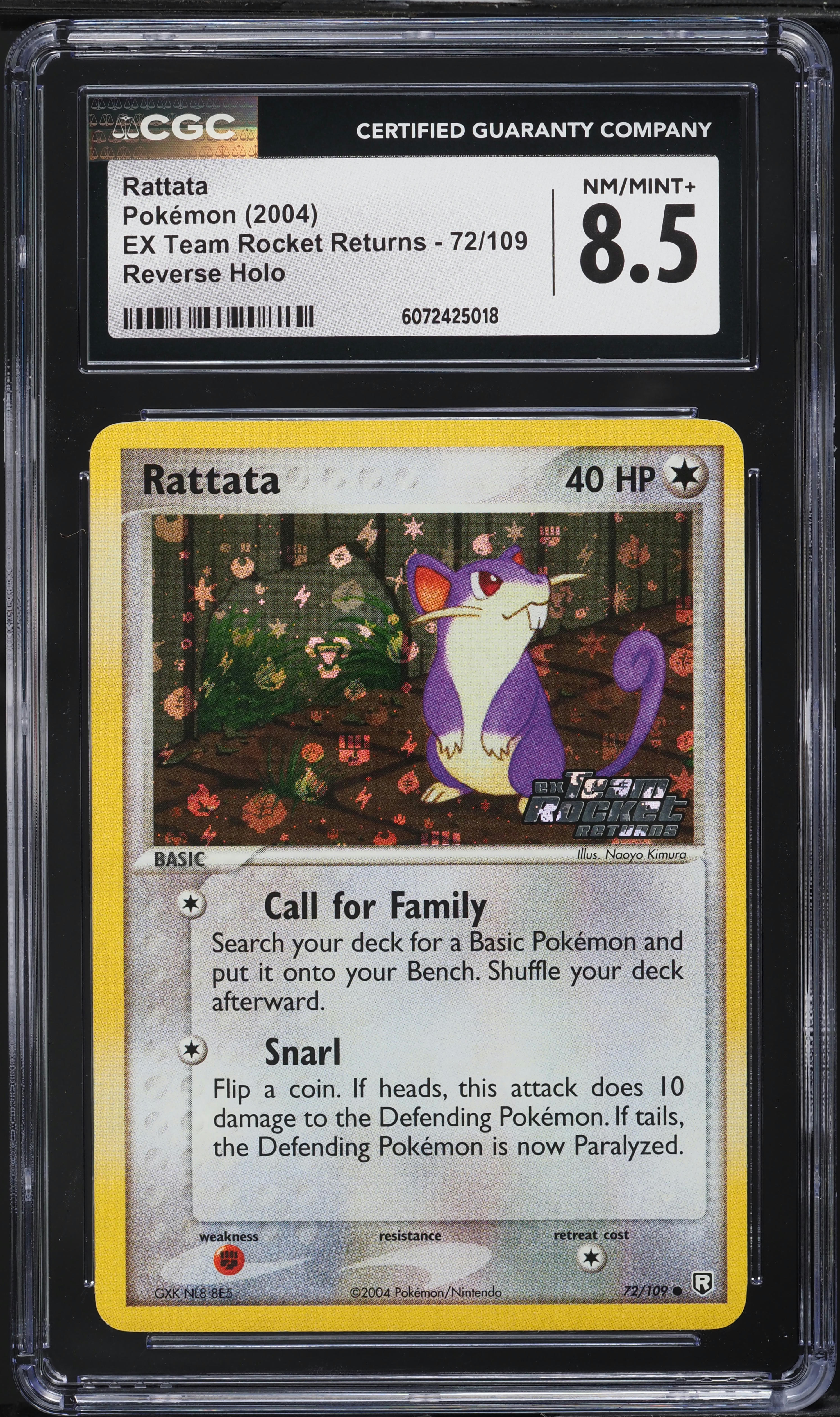 2004 Pokemon EX Team Rocket Returns Reverse Holo Rattata #72 CGC