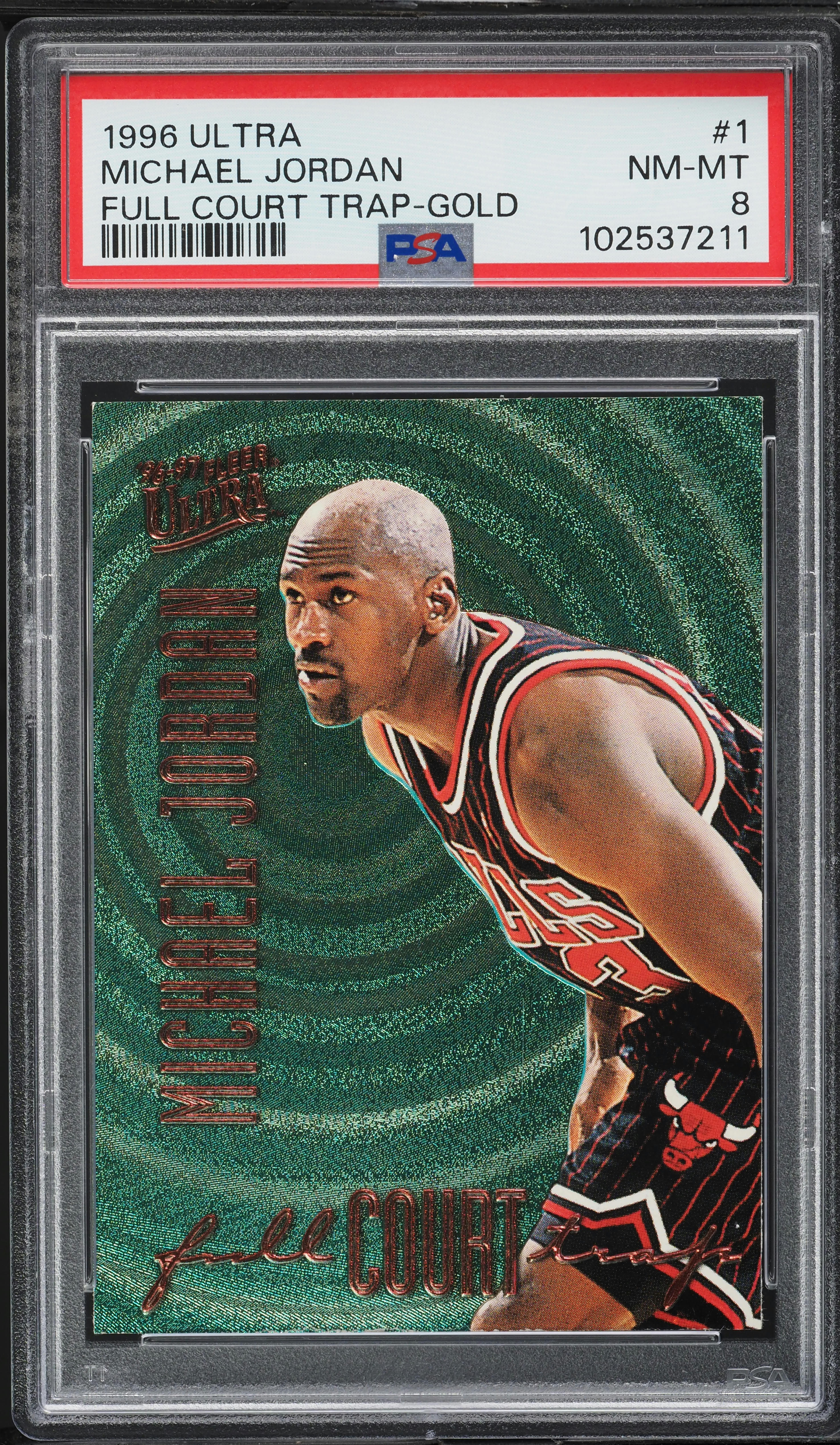 1996 Ultra Full Court Trap Gold Michael Jordan #1 PSA 8 NM-MT on
