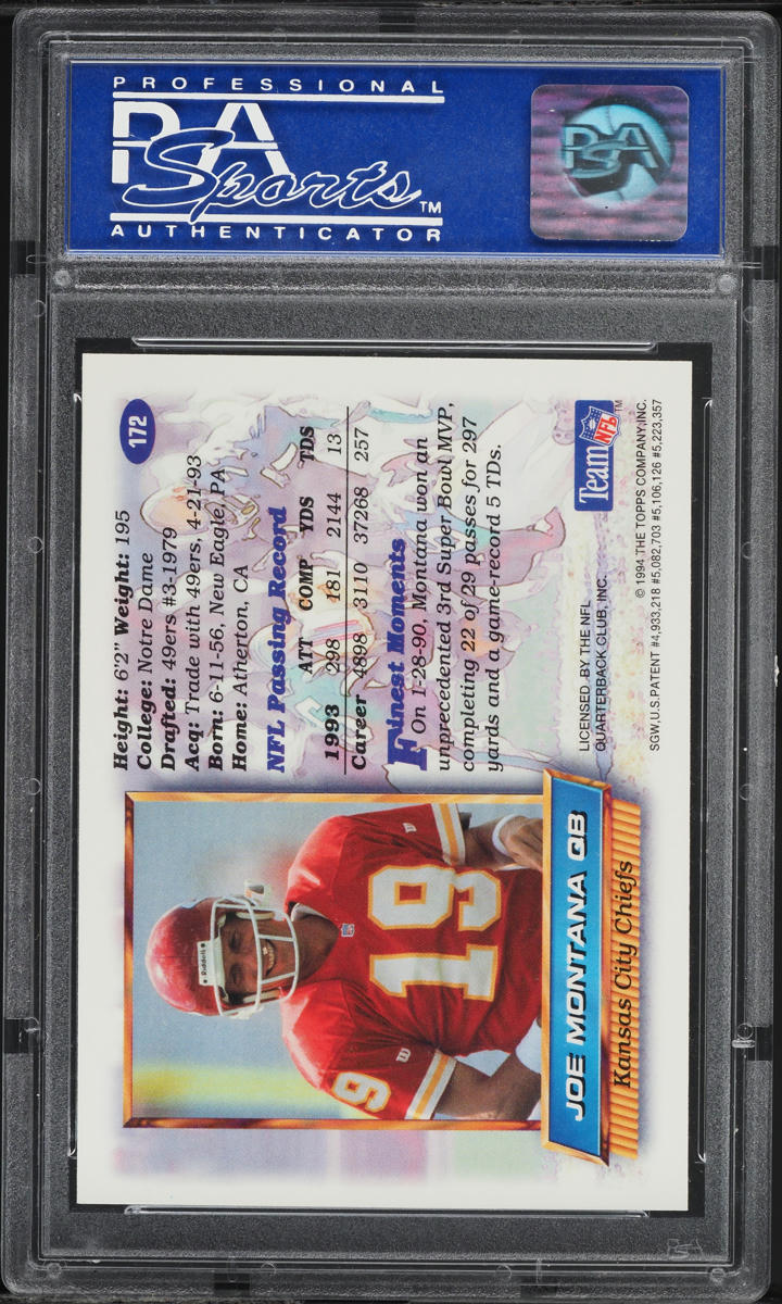 1994 Finest Refractor Joe Montana #172 PSA 9 MINT