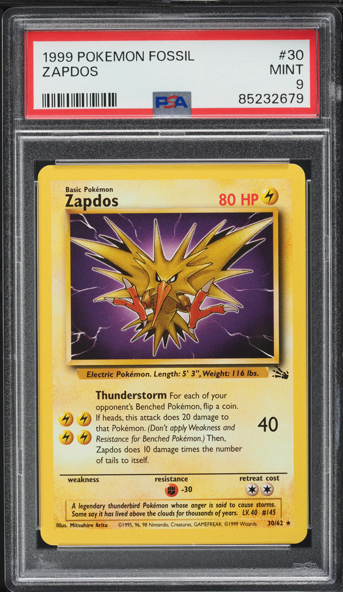 1999 Pokemon Fossil Zapdos #30 PSA 9 MINT