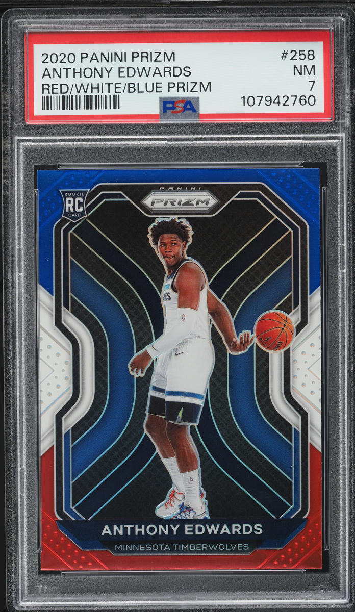 2020 Panini Prizm Red White Blue Anthony Edwards ROOKIE #258 PSA 7 NRMT