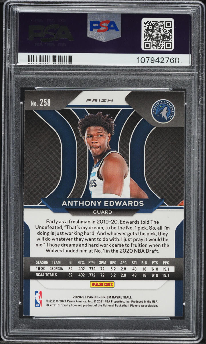 2020 Panini Prizm Red White Blue Anthony Edwards ROOKIE #258 PSA 7 NRMT