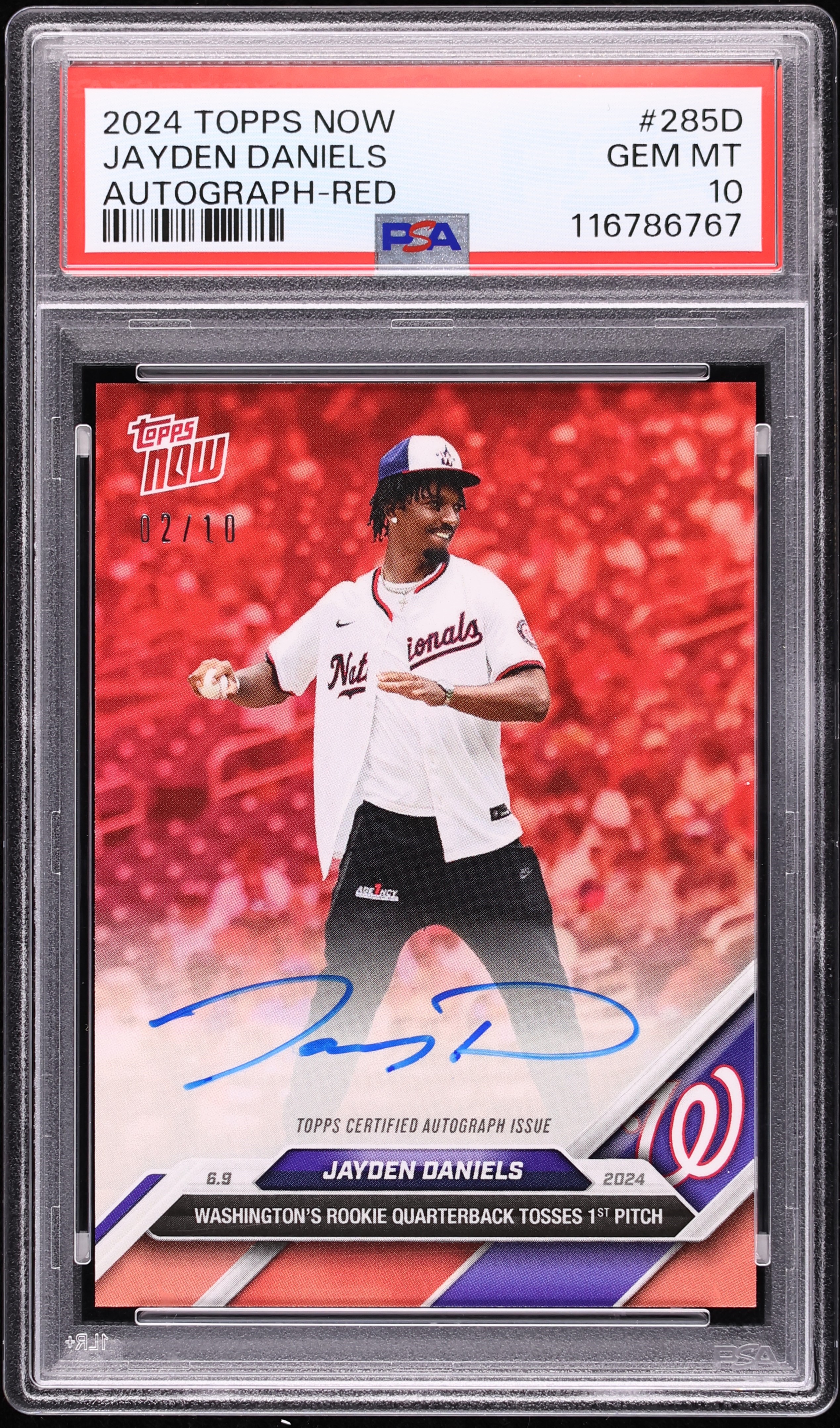 2024 Topps Now Red Jayden Daniels ROOKIE AUTO /10 #285D PSA 10 GEM