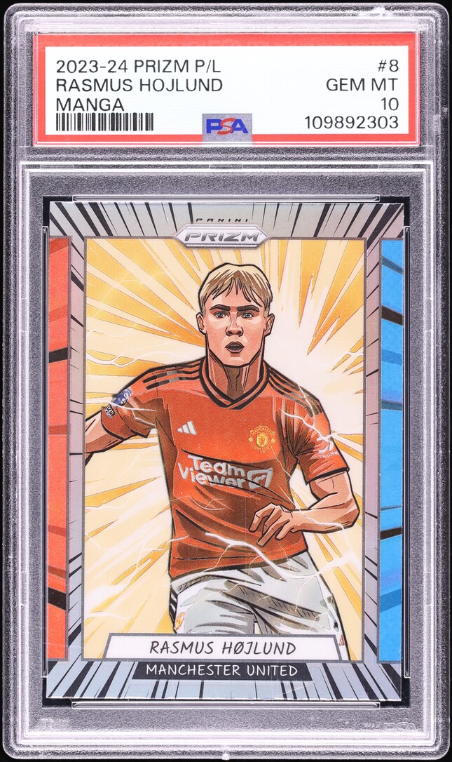 2023 Panini Prizm Premier League Manga Rasmus Hojlund #8 PSA 10 GEM MINT