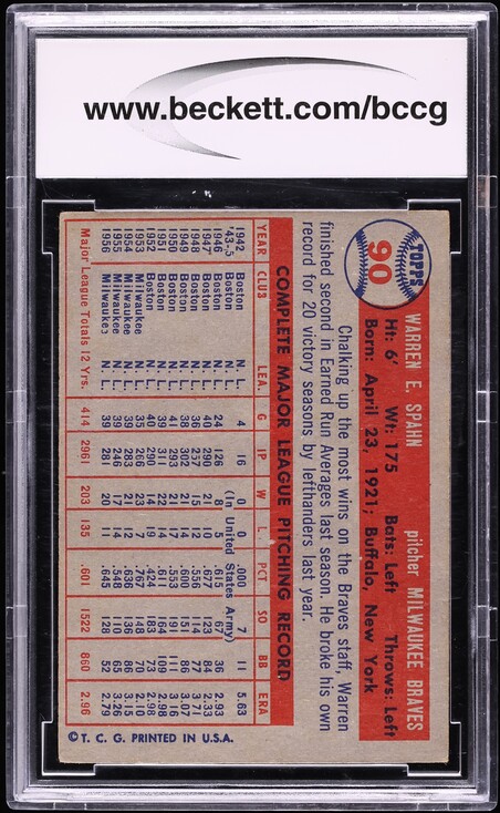 1957 Topps Warren Spahn #90 BCCG 8