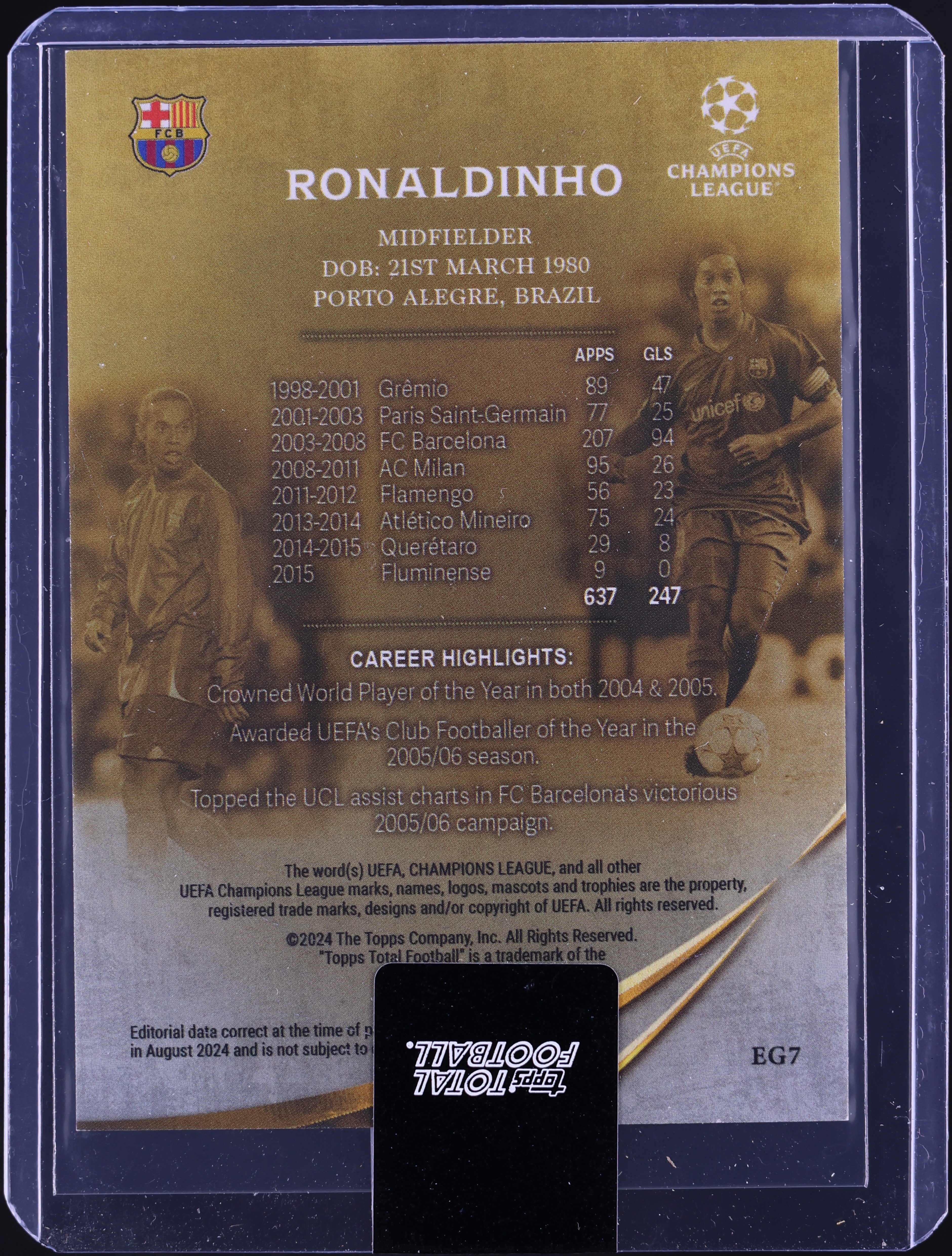 2024 Topps Total Football Eternal Gold Green Ronaldinho /75 #EG7