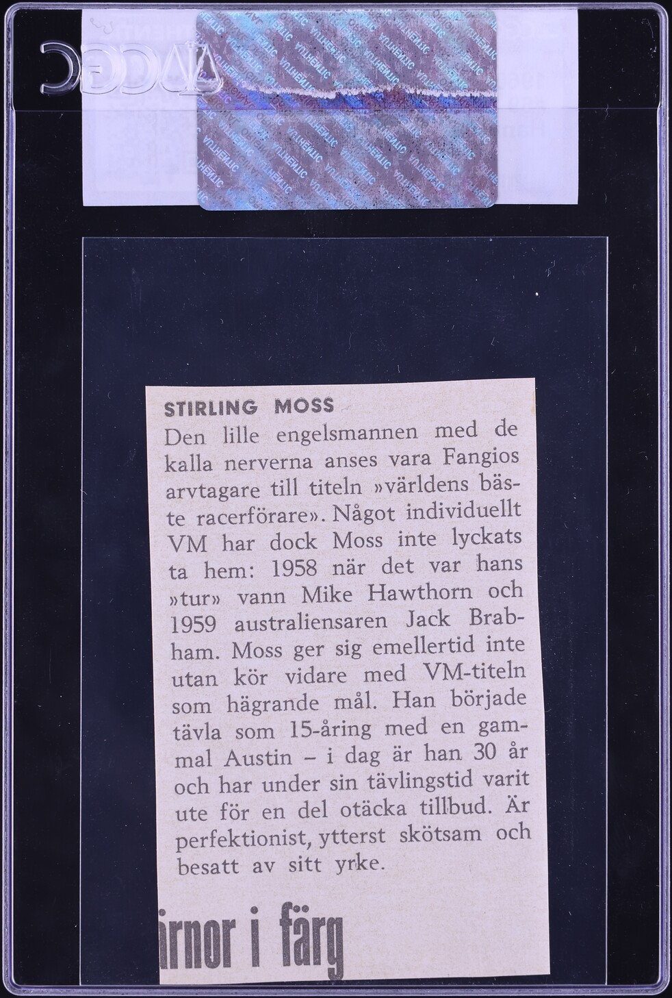 1960 Hemmets Journal Stirling Moss HAND CUT #69 CGC AUTH