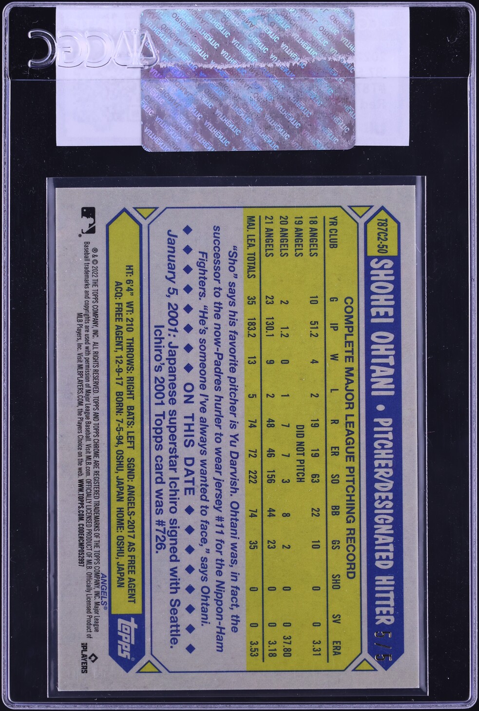2022 Topps '87 Silver Pack Red Shohei Ohtani 5/5 #T87C2-50 CGC AUTH