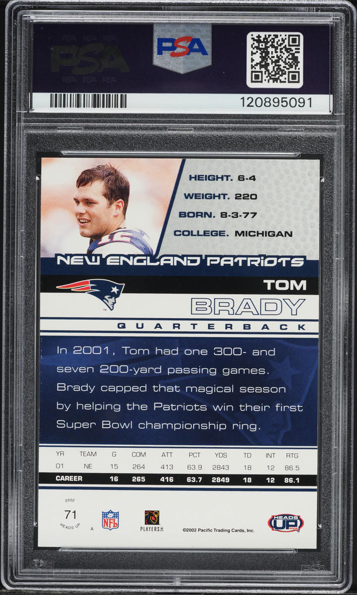 2002 Pacific Heads Up Tom Brady #71 PSA 9 MINT