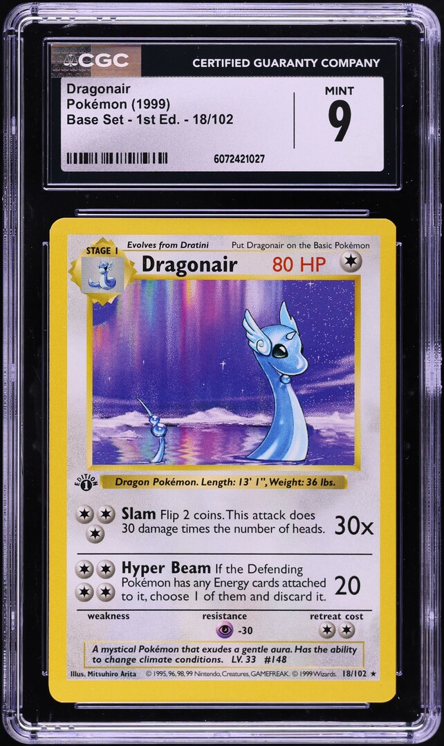 1999 Pokemon Base Set Shadowless 1st Edition Dragonair #18 CGC 9 MINT