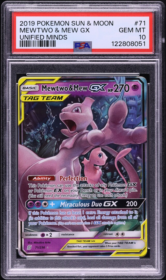 2019 Pokemon Sun & Moon Unified Minds Mewtwo & Mew GX #71 PSA 10