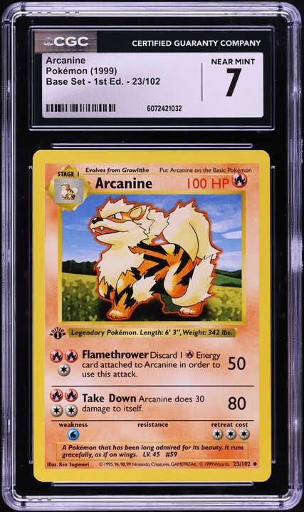 1999 Pokemon Base Set Shadowless 1st Edition Arcanine #23 CGC 7 NRMT