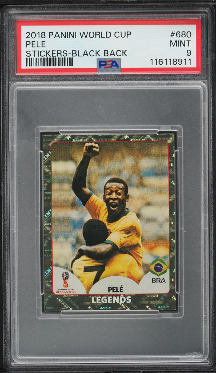 2018 Panini World Cup Stickers Black Back Pele #680 PSA 9 MINT on