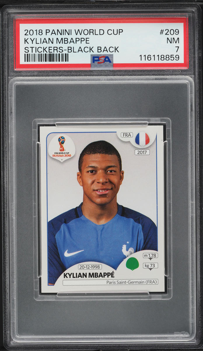 2018 Panini World Cup Stickers Black Back Kylian Mbappe ROOKIE #209 PSA 7 NRMT