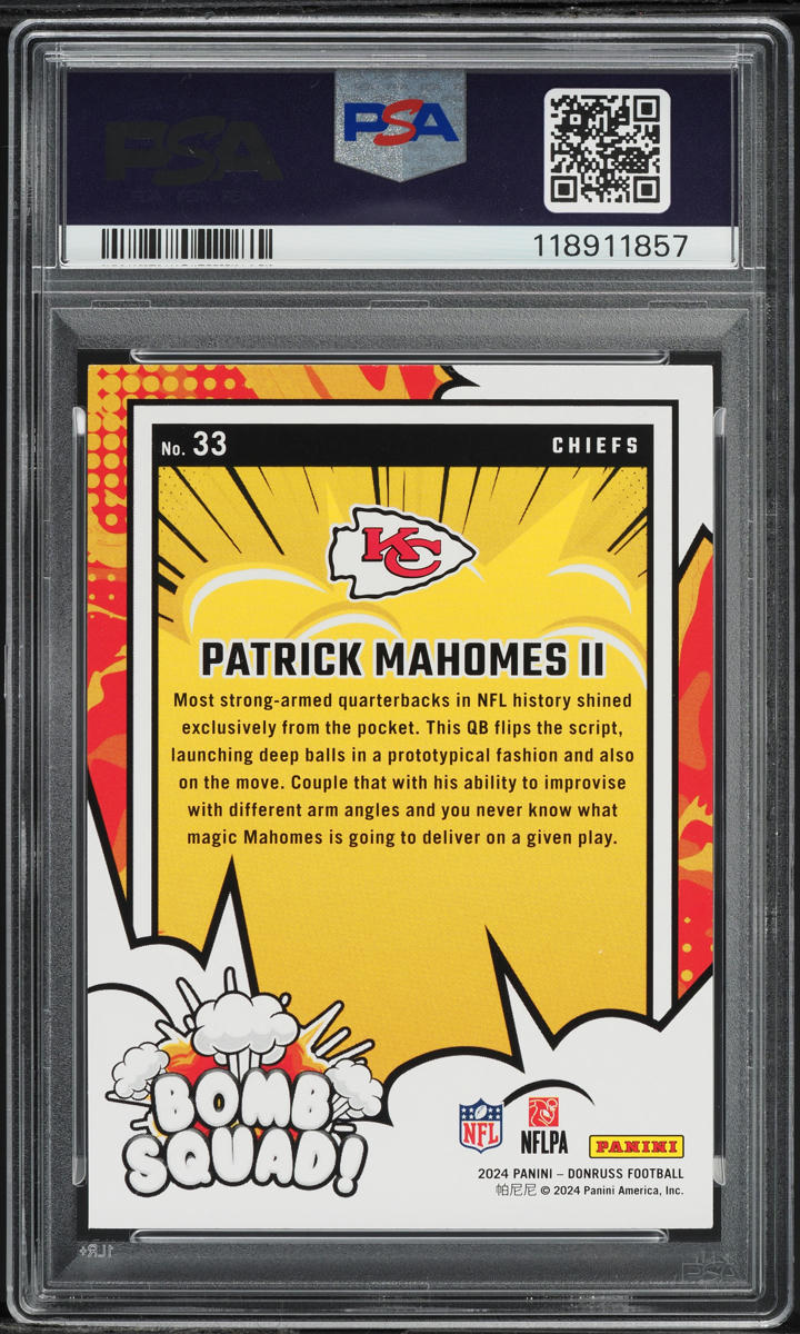 2024 Donruss Bomb Squad! Patrick Mahomes II #33 PSA 9 MINT