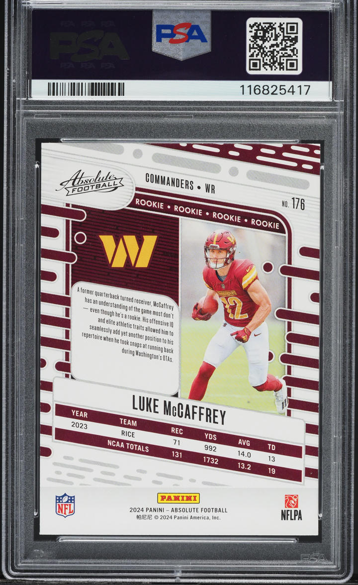 2024 Absolute Football Luke McCaffrey ROOKIE #176 PSA 10 GEM MINT