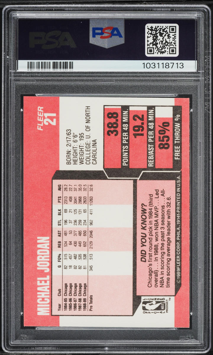 1989 Fleer Basketball Michael Jordan #21 PSA 9 MINT