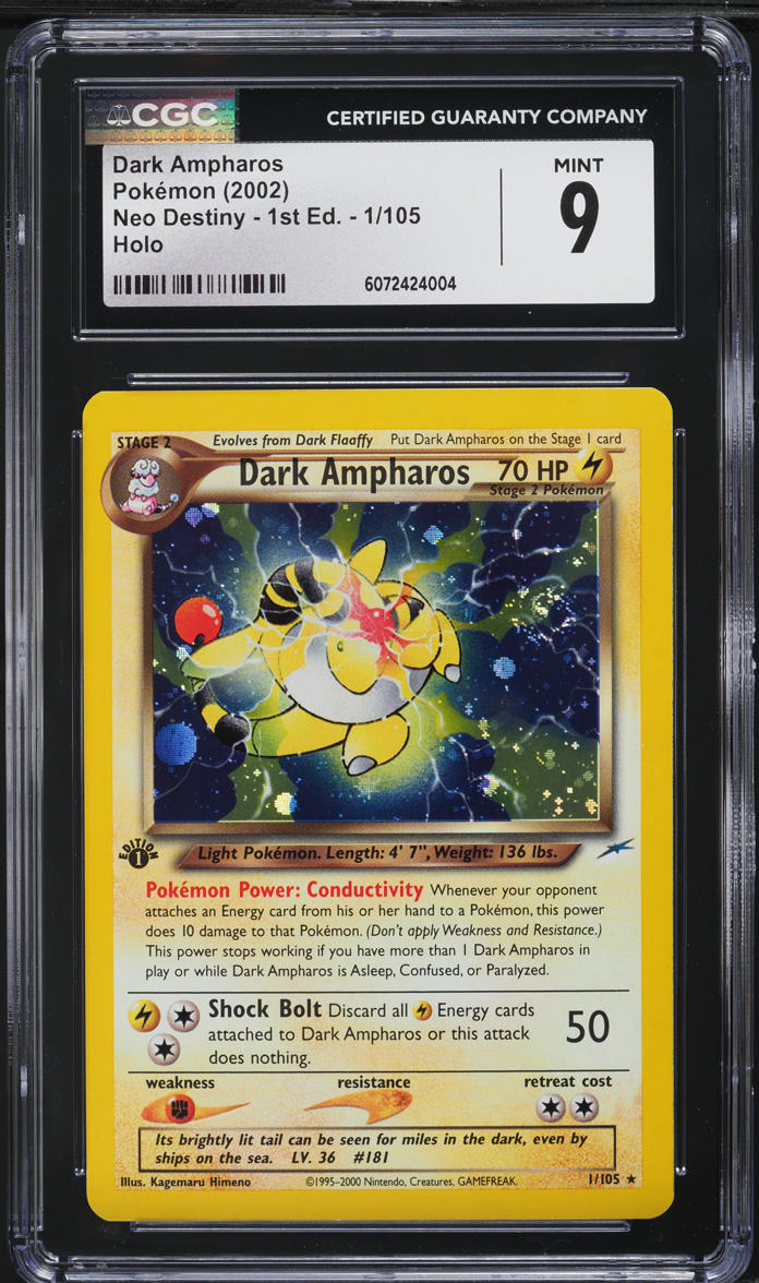 2002 Pokemon Neo Destiny 1st Edition Holo Dark Ampharos #1 CGC 9 MINT