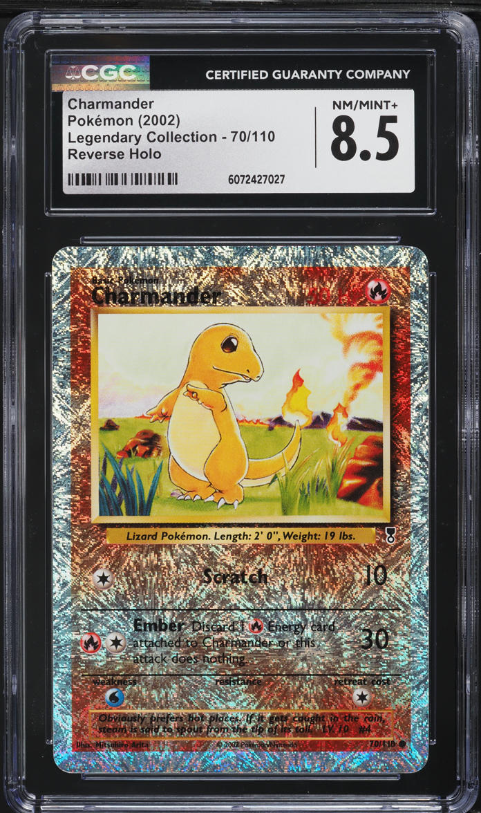 2002 Pokemon Legendary Collection Reverse Holo Charmander #70 CGC 8.5 NM-MT+