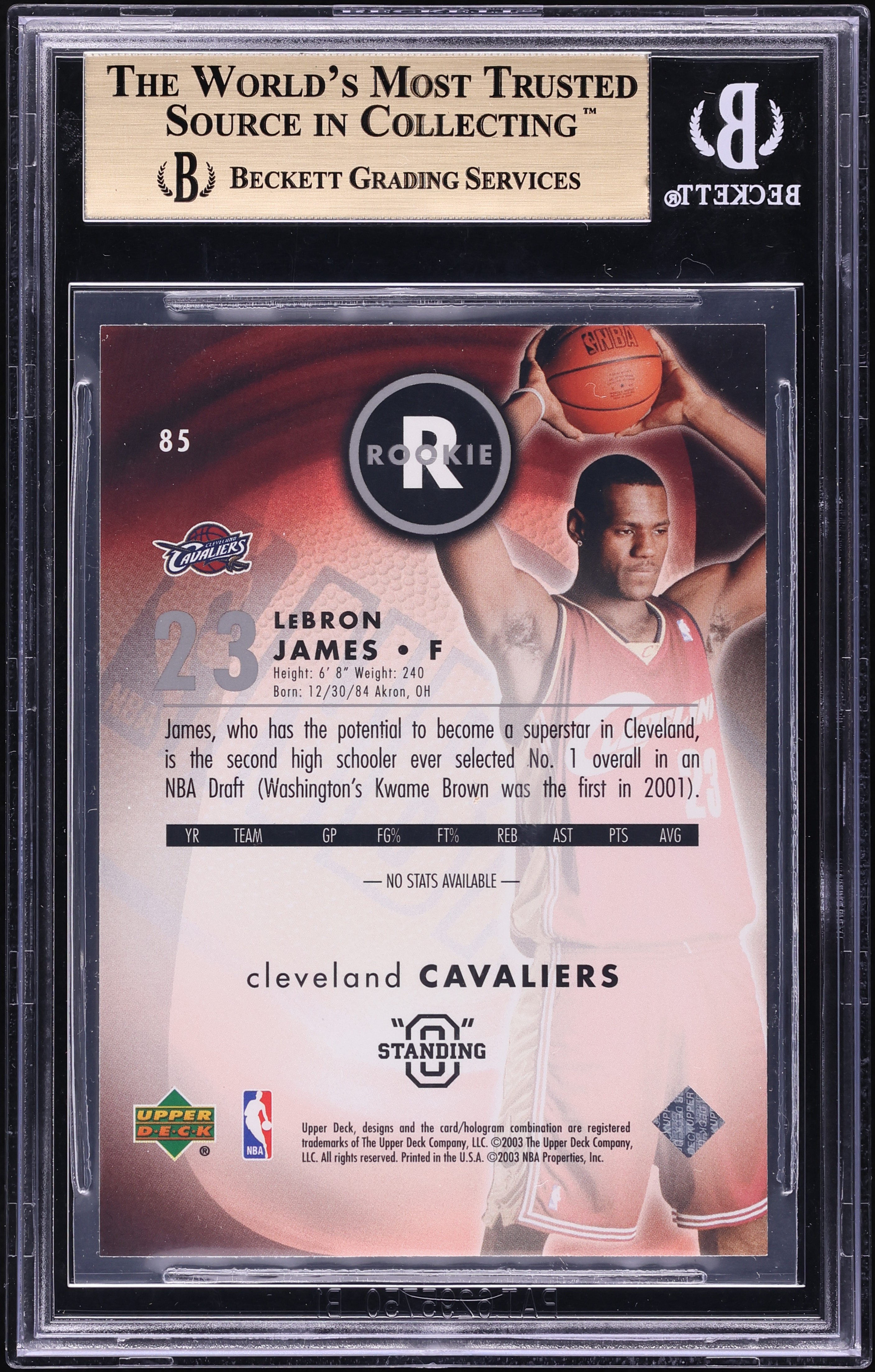 2003 Upper Deck Standing O Embossed LeBron James ROOKIE #85 BGS