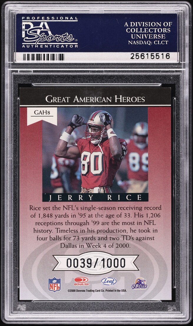 2000 Leaf R & S Great American Heroes Jerry Rice /1000 #GAH8 PSA 10 GEM MINT