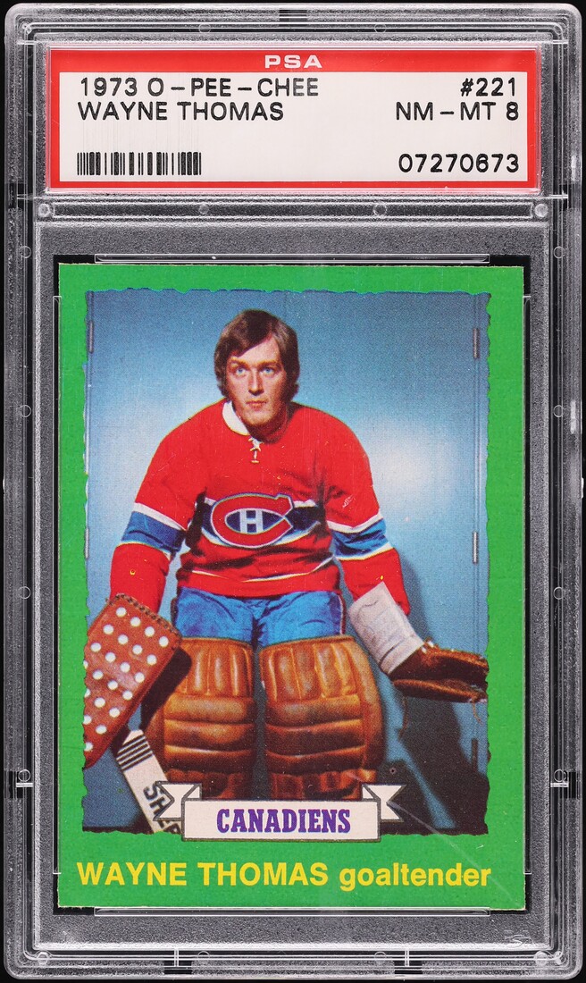 1973 O-Pee-Chee Hockey Wayne Thomas ROOKIE #221 PSA 8 NM-MT