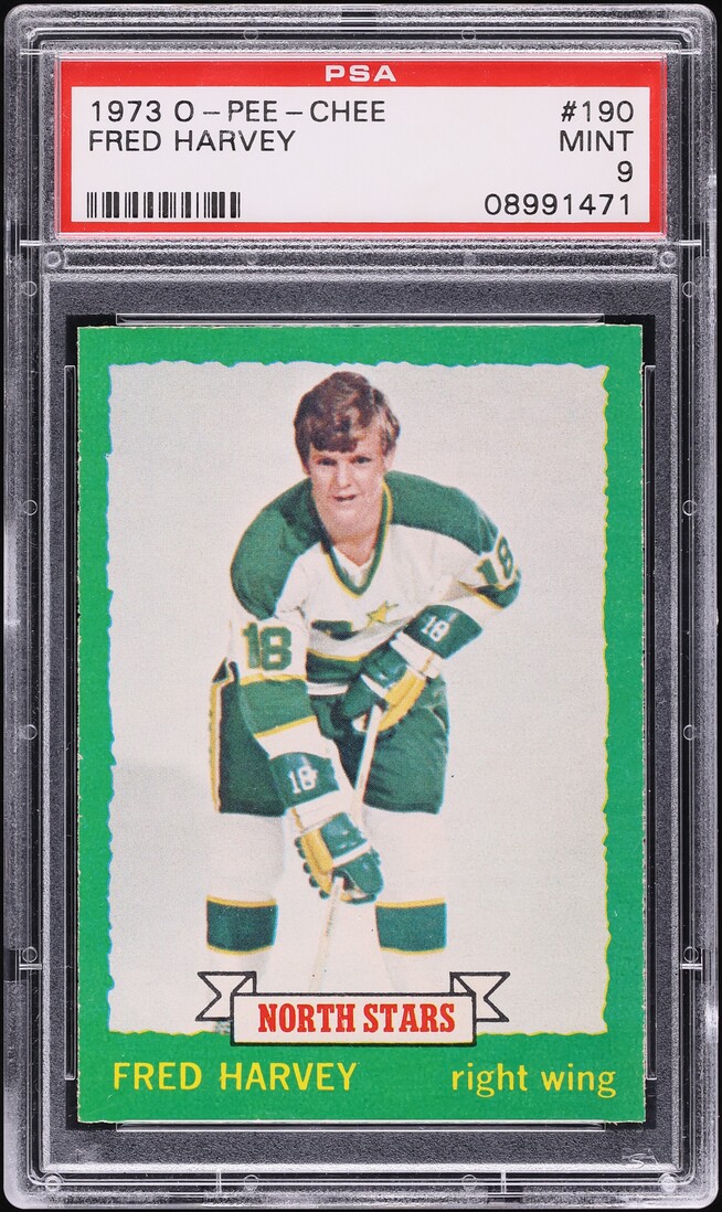 1973 O-Pee-Chee Hockey Fred Harvey #190 PSA 9 MINT