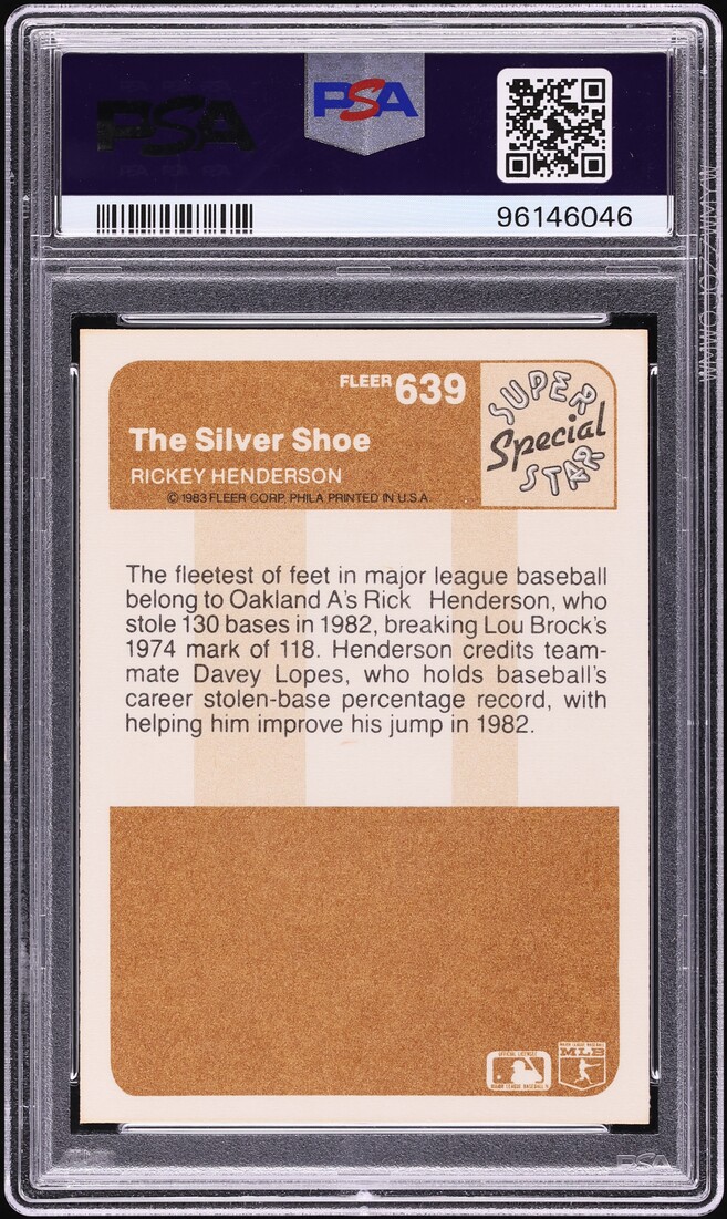 1983 Fleer Rickey Henderson THE SILVER SHOE #639 PSA 8 NM-MT