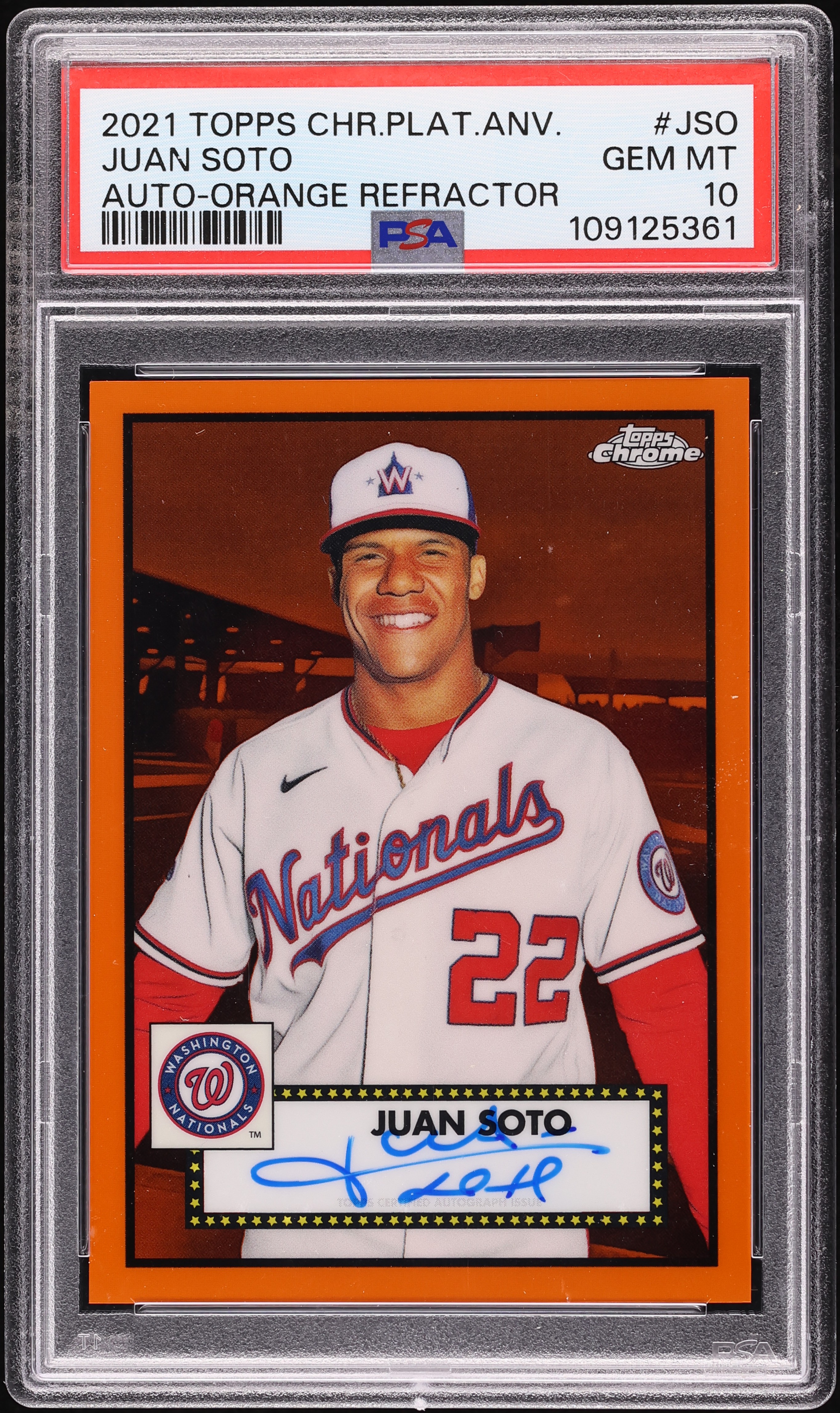 2021 Topps Chrome Platinum Anniversary Orange Ref Juan Soto AUTO
