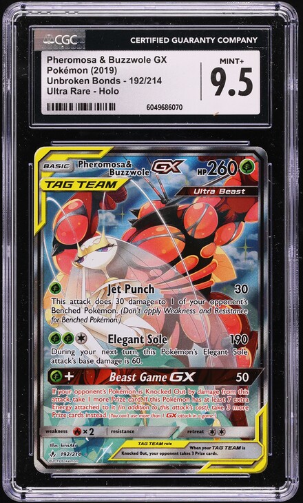 2019 Pokemon SM Unbroken Bonds Full Art Pheromosa & Buzzwole GX #192 CGC 9.5