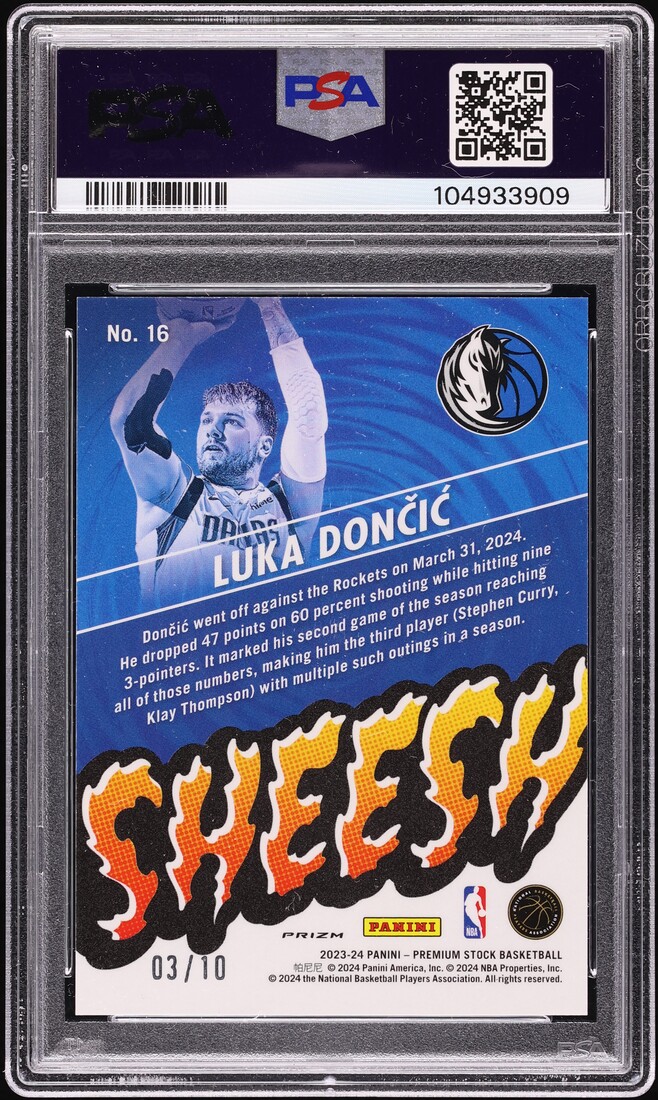 2023 Panini Hoops Premium Stock Sheesh Gold Prizm Luka Doncic /10 #16 PSA 10