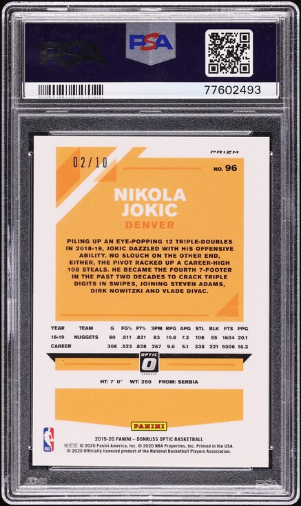 2019 Donruss Optic Gold Prizm Nikola Jokic /10 #96 PSA 10 GEM MINT