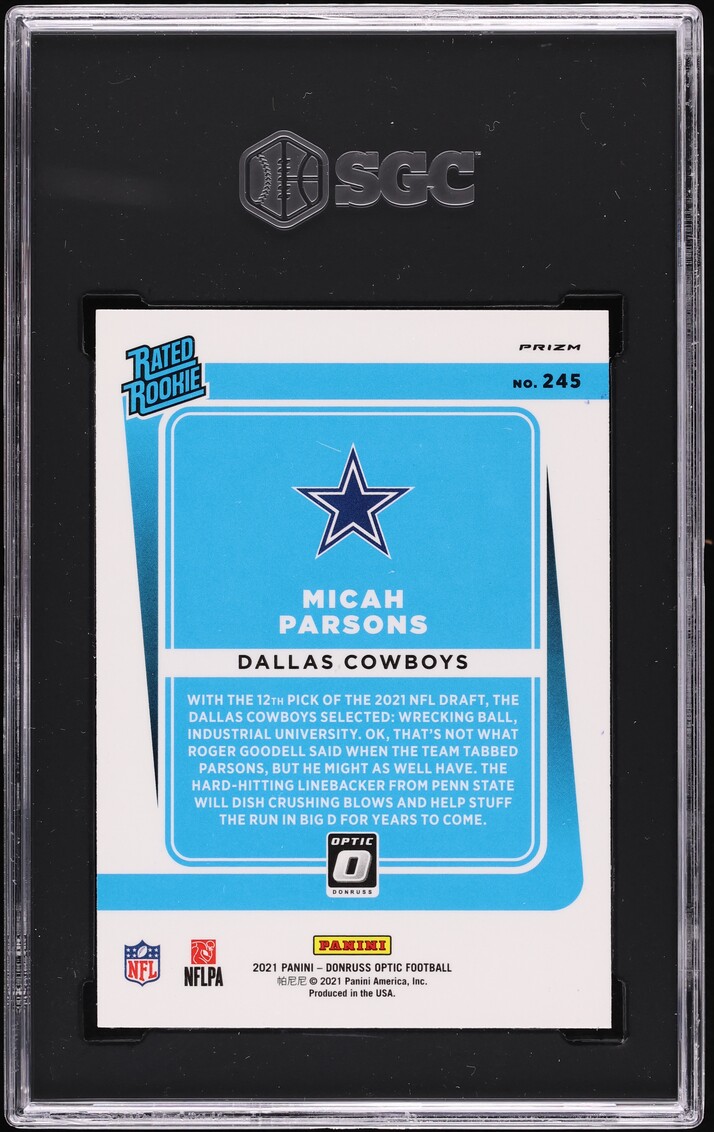 2021 Donruss Optic Blue Hyper Prizm Micah Parsons ROOKIE #245 SGC 9 MINT