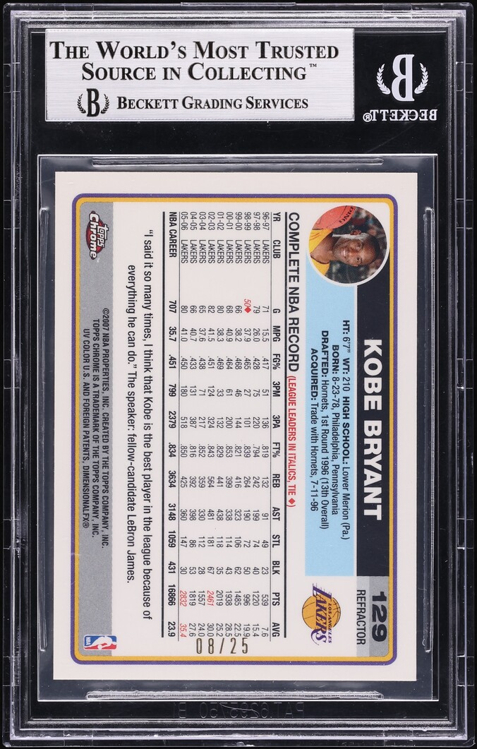 2006 Topps Chrome Gold Refractor Kobe Bryant /25 #129 BGS 9 MINT