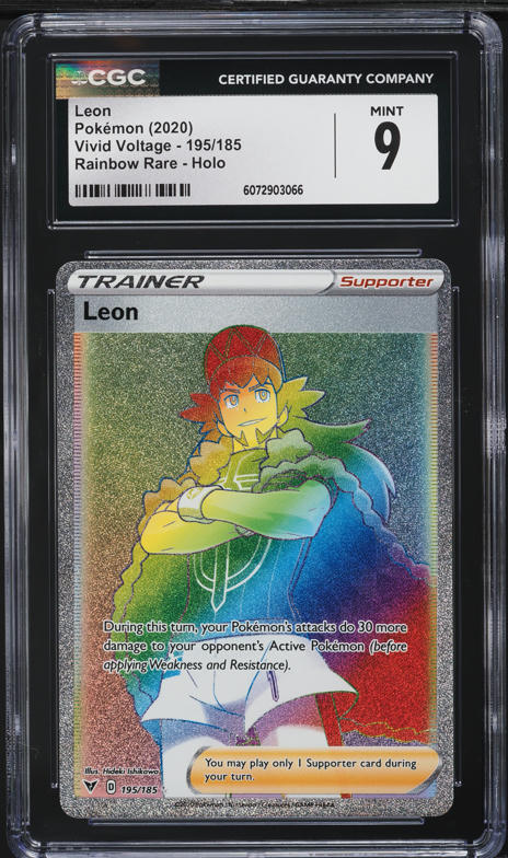2020 Pokemon Sword & Shield Vivid Voltage Rainbow Rare Leon #195 CGC 9 MINT  on Fanatics Collect
