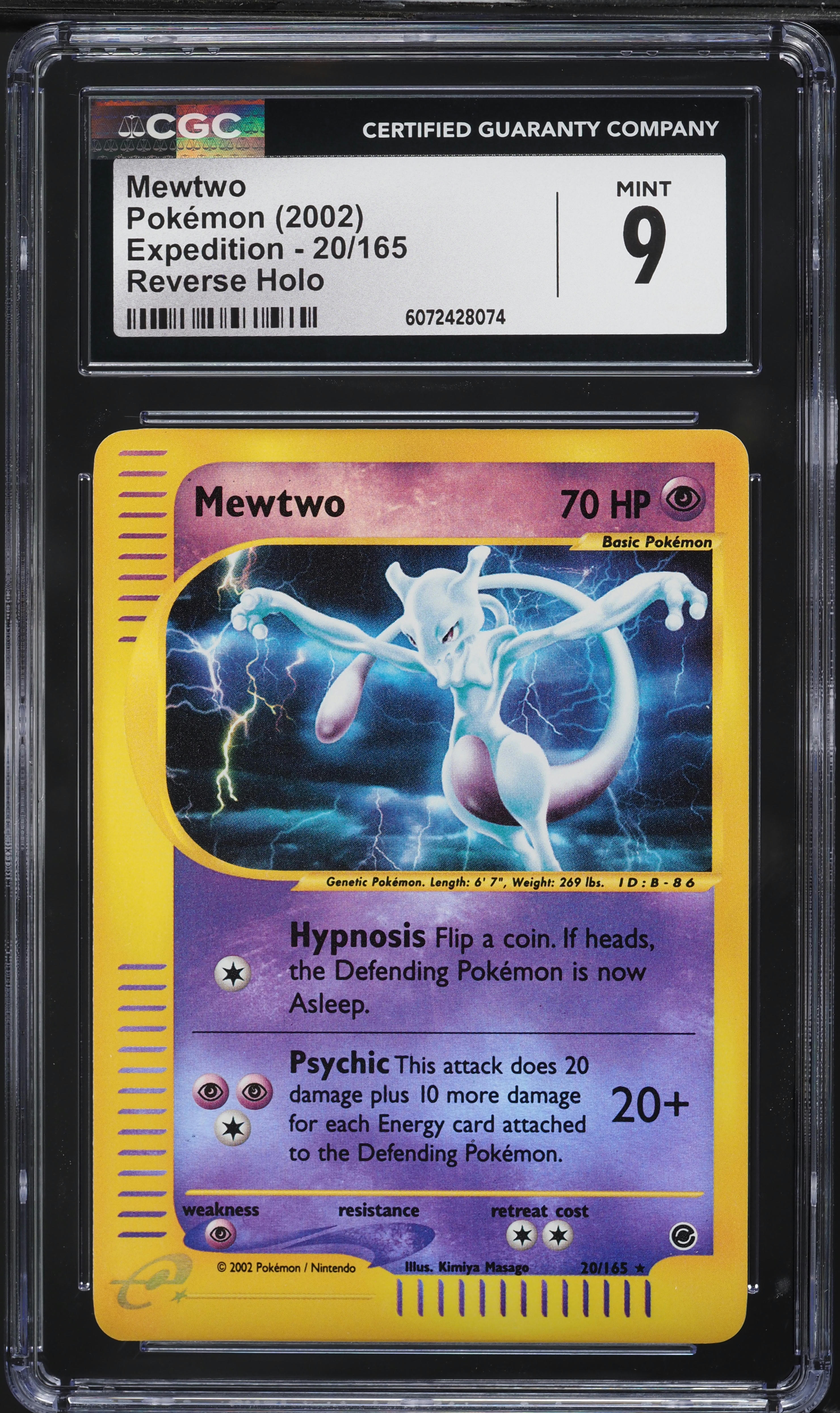 2002 Pokemon Expedition Reverse Holo Mewtwo #20 CGC 9 MINT on