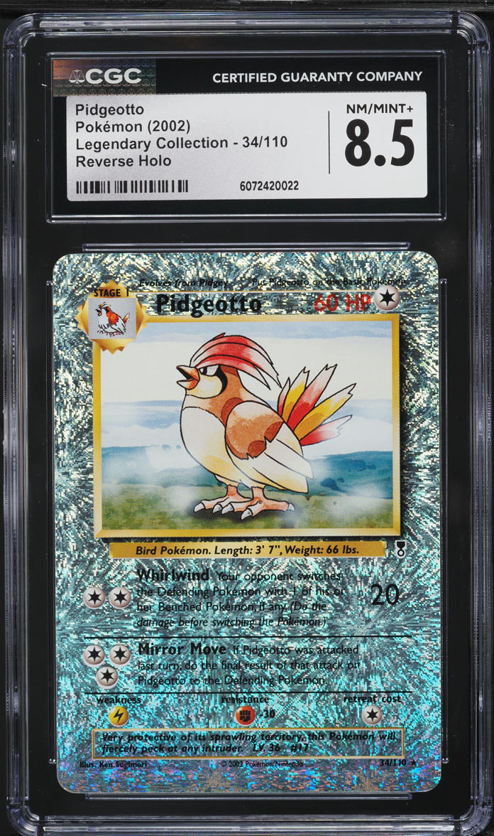 2002 Pokemon Legendary Collection Reverse Holo Pidgeotto #34 CGC 8.5 NM-MT+