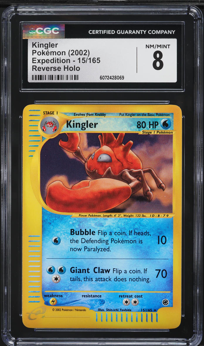 2002 Pokemon Expedition Reverse Holo Kingler #15 CGC 8 NM-MT