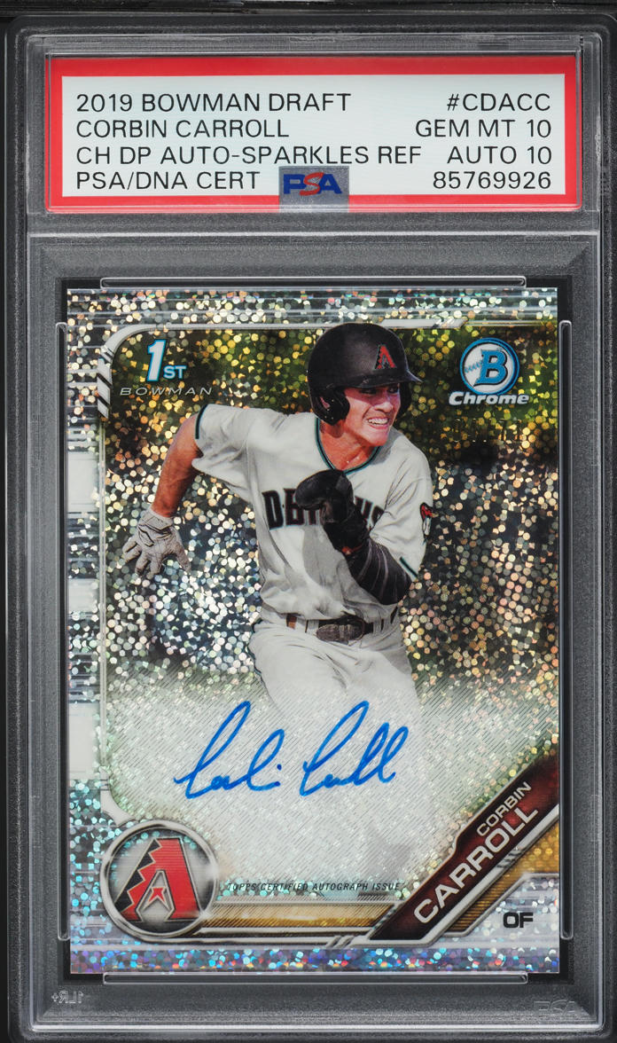 2019 Bowman Chrome Sparkles Ref. Corbin Carroll PROSPECT AUTO DNA 10 /71 PSA 10