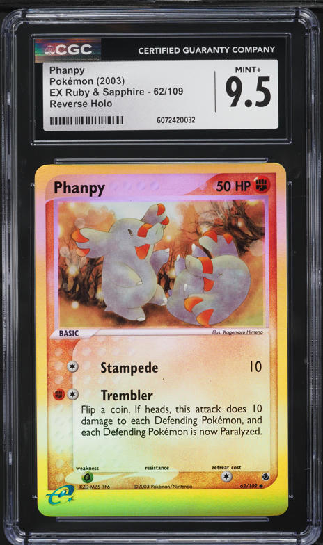 2003 Pokemon EX Ruby & Sapphire Reverse Holo Phanpy #62 CGC 9.5 MINT+
