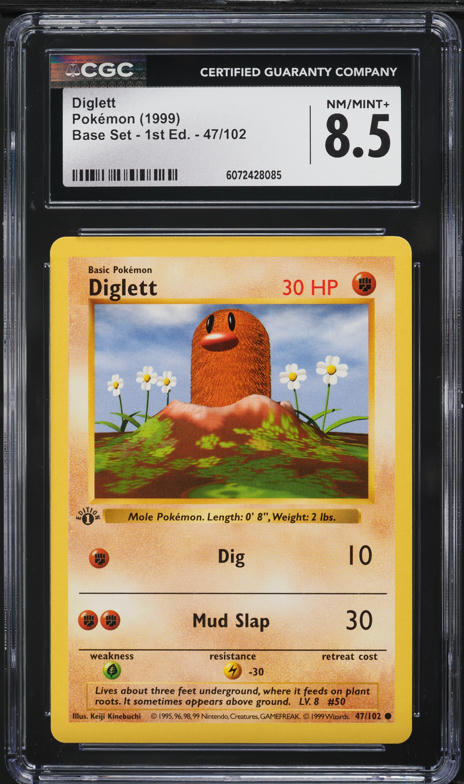 1999 Pokemon Base Set Shadowless 1st Edition Diglett #47 CGC 8.5 NM-MT+