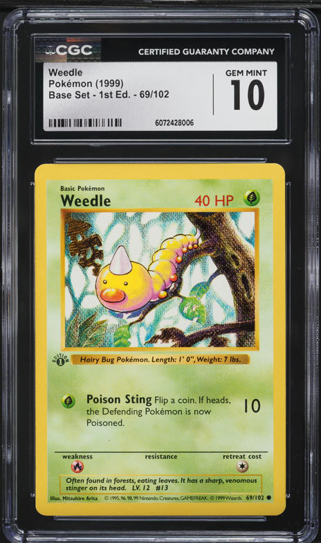 1999 weedle pokemon card value 1999 POKEMON GAME WEEDLE #69 1ST EDITION PSA 8 NM-MT 68344195