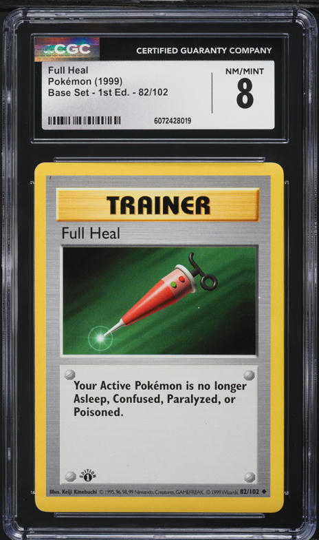 1999 Pokemon Base Set Shadowless 1st Edition Full Heal #82 CGC 8 NM-MT