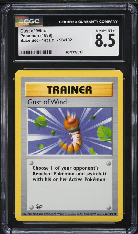 1999 Pokemon Base Set Shadowless 1st Edition Gust Of Wind #93 CGC 8.5 NM-MT+