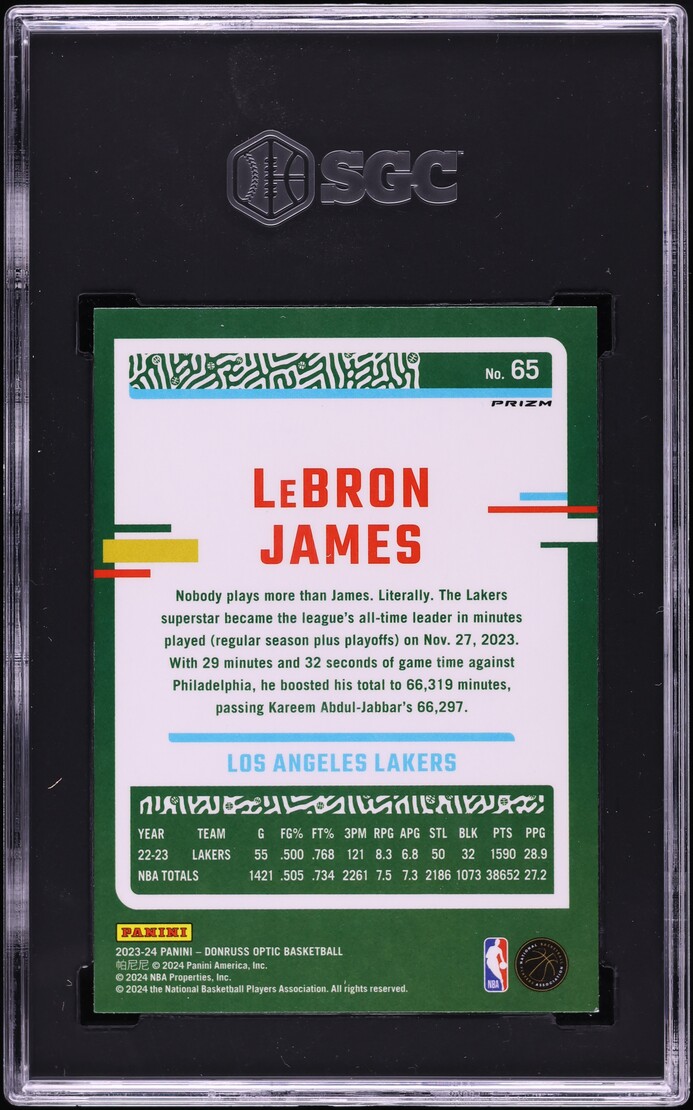 2023 Donruss Optic Holo Prizm LeBron James #65 SGC 9.5 MINT+