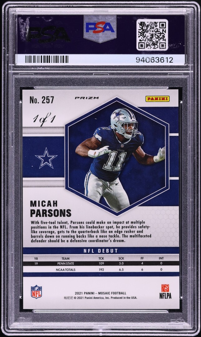 2021 Panini Mosaic Nebula Choice Micah Parsons ROOKIE 1/1 #257 PSA 10 GEM MINT