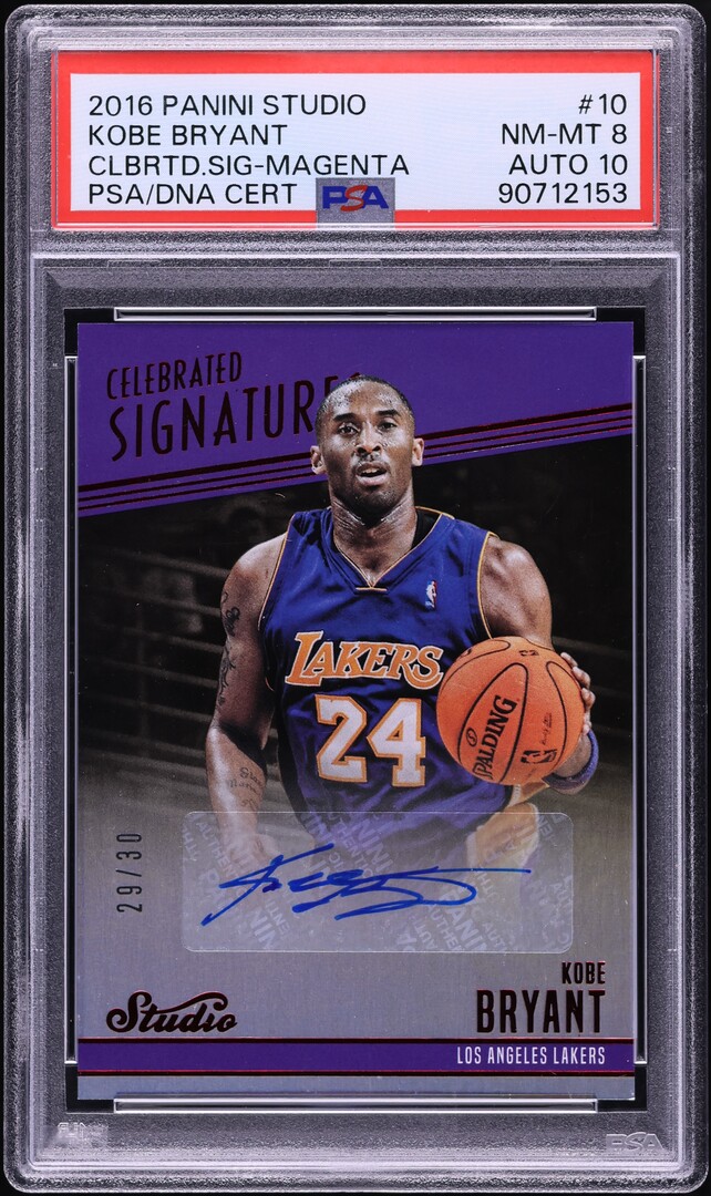 2016 Panini Studio Celebrated Magenta Kobe Bryant AUTO DNA 10 /30 #10 PSA 8