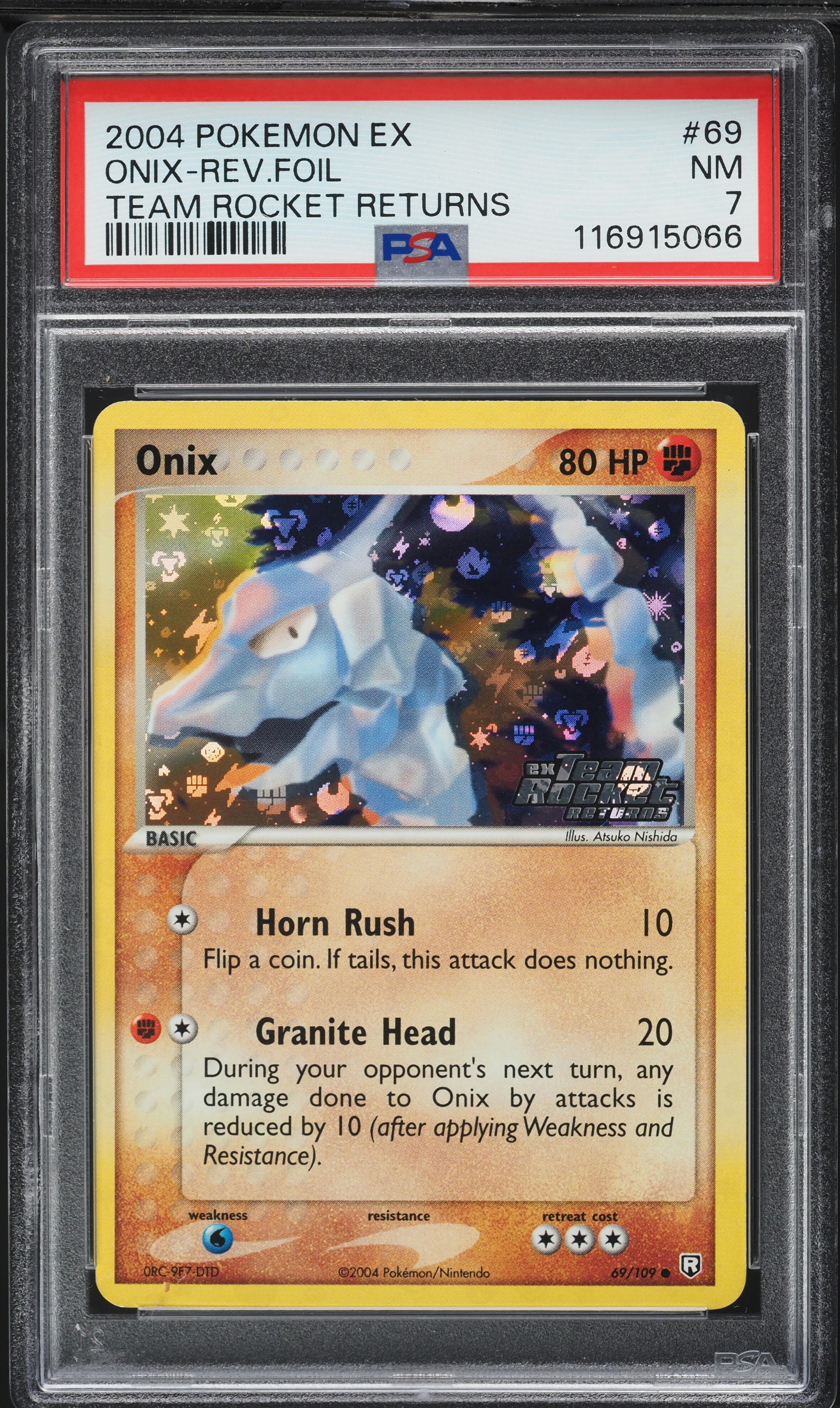 2004 Pokemon EX Team Rocket Returns Reverse Holo Onix #69 PSA 7