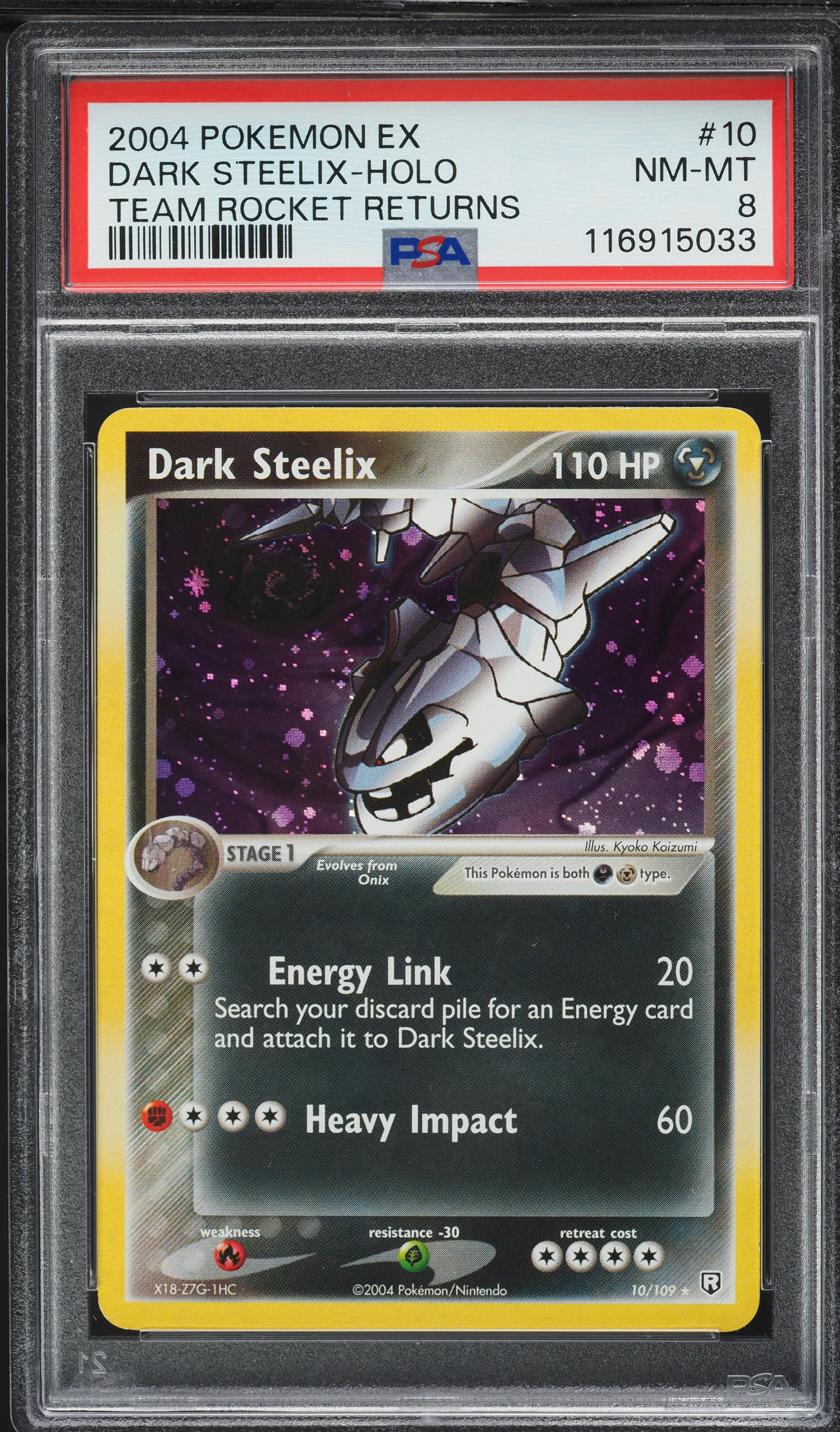 2004 Pokemon EX Team Rocket Returns Holo Dark Steelix #10 PSA 8 NM